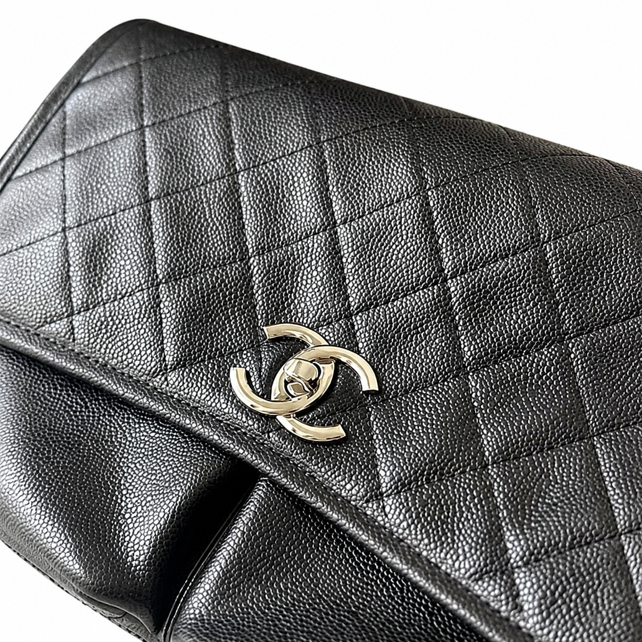 Chanel Black Caviar Quilted Large Single Flap Bag | Silver CC Turn-Lock & Silver Chain