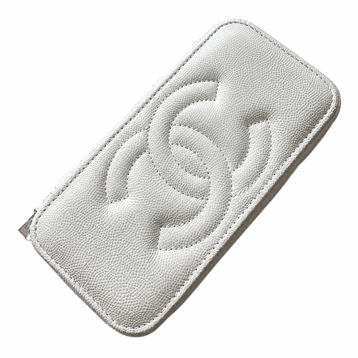 Chanel White Diagonal Quilted Caviar Vanity Box Bag | Silver CC Chain