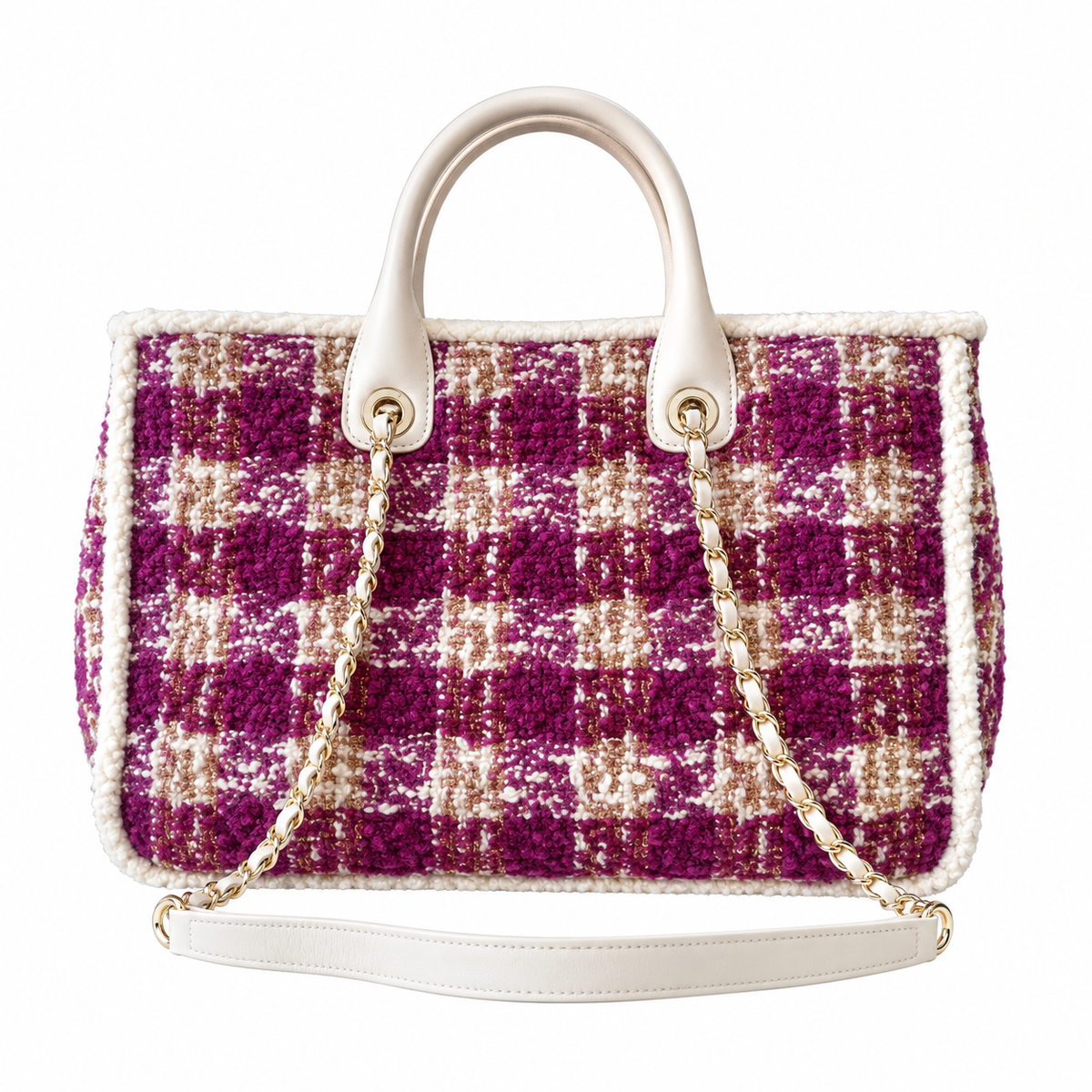 Chanel Tweed Bead Embellished Flap Tote Fuchsia 27.5×39.5×16cm