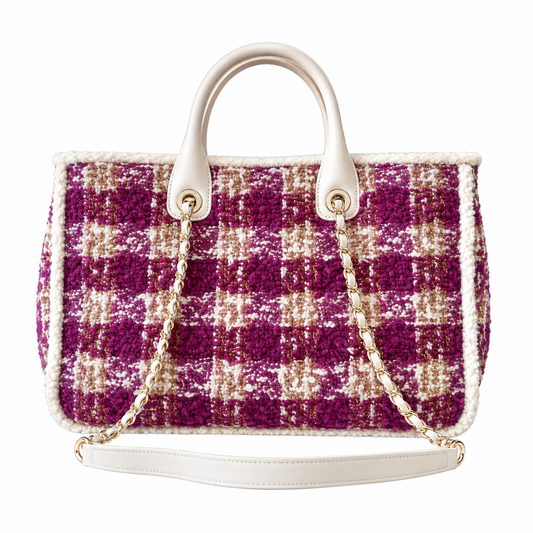 Chanel Tweed Bead Embellished Flap Tote Fuchsia 27.5×39.5×16cm