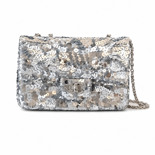 Chanel Silver & Gold Large Mirror Sequin Medium Flap Bag