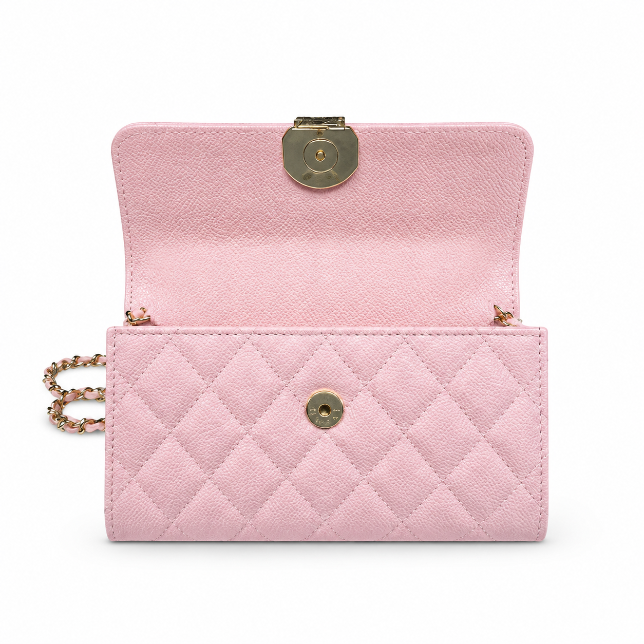 Chanel Baby Pink Fine-Grain Quilted Mini Top Handle Flap Bag | Rose Gold Chain-Texture CC Turn-Lock & Tonal Pink Chain