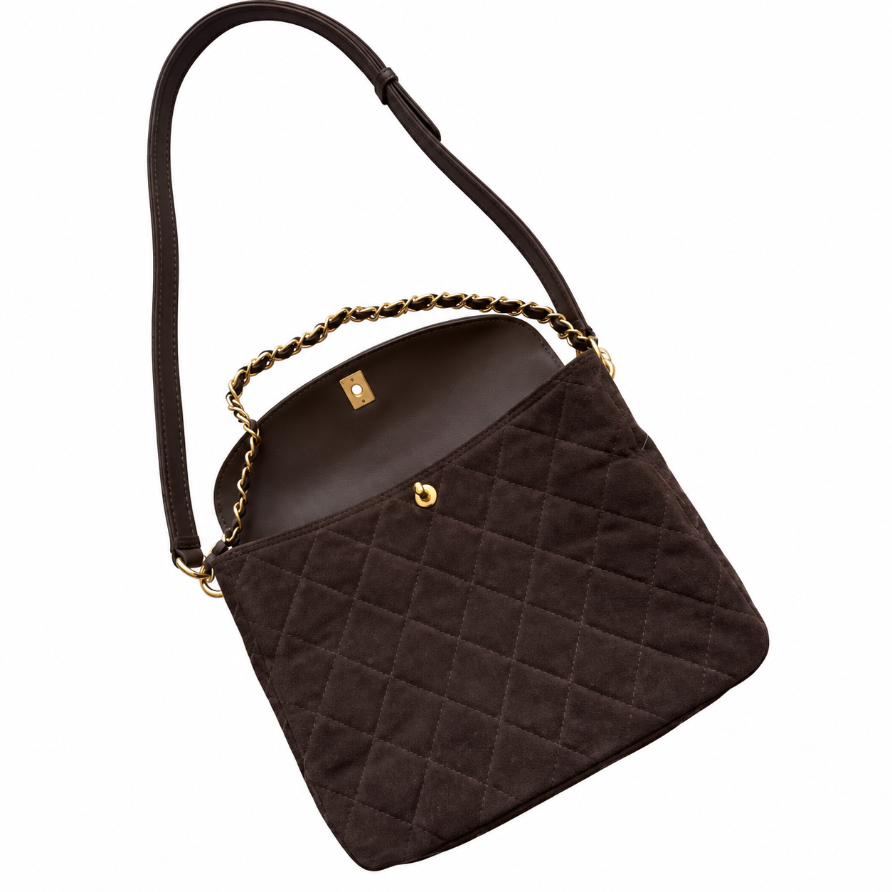 Chanel Quilted Suede Flap Shoulder Bag Brown 30×25×7cm