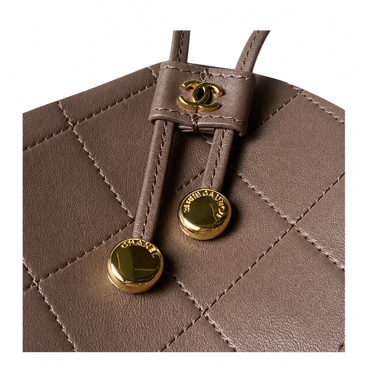 Chanel Bucket Bag Dark Chocolate Brown Quilted Lambskin | Gold Ball Drawstring — 23cm