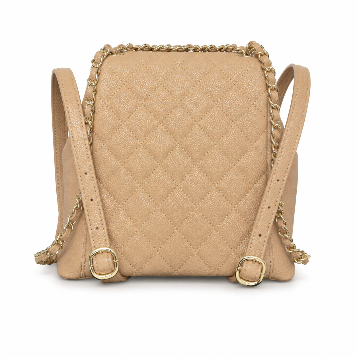 Chanel Duma Suede Quilted Backpack | CC Turn-Lock Gold Chain Camel Beige — 20.5x20cm
