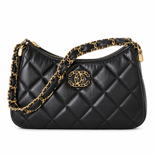 Chanel Chain CC Logo Zip Crossbody Bag Black 13.5×23.5×5.3cm