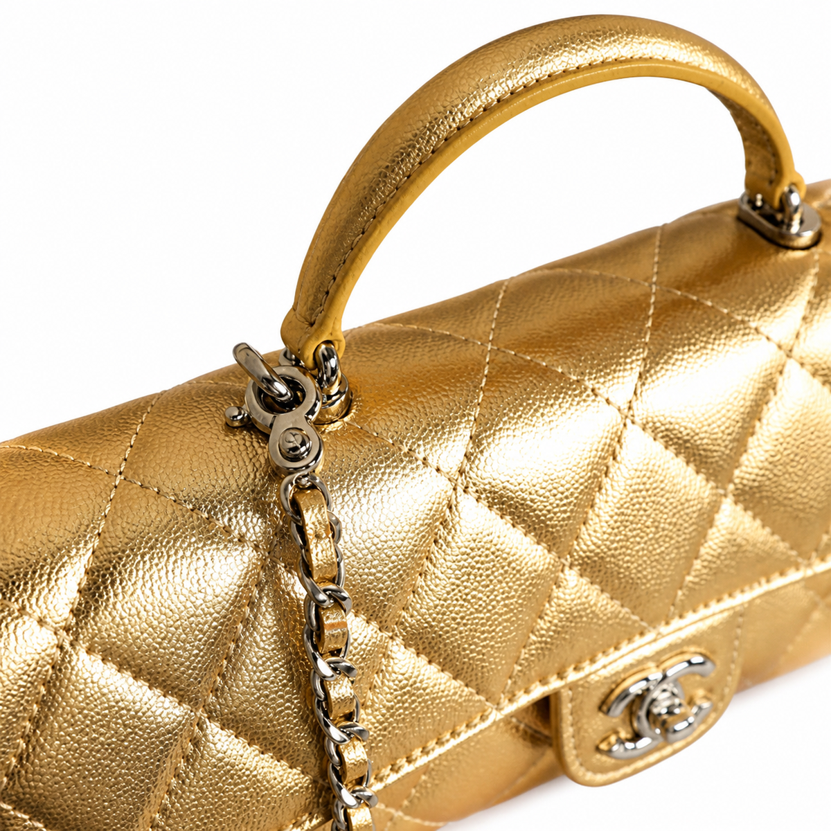 Chanel CC Quilted Cylindrical Flap Bag | Gold Metallic & Silver — 25cm