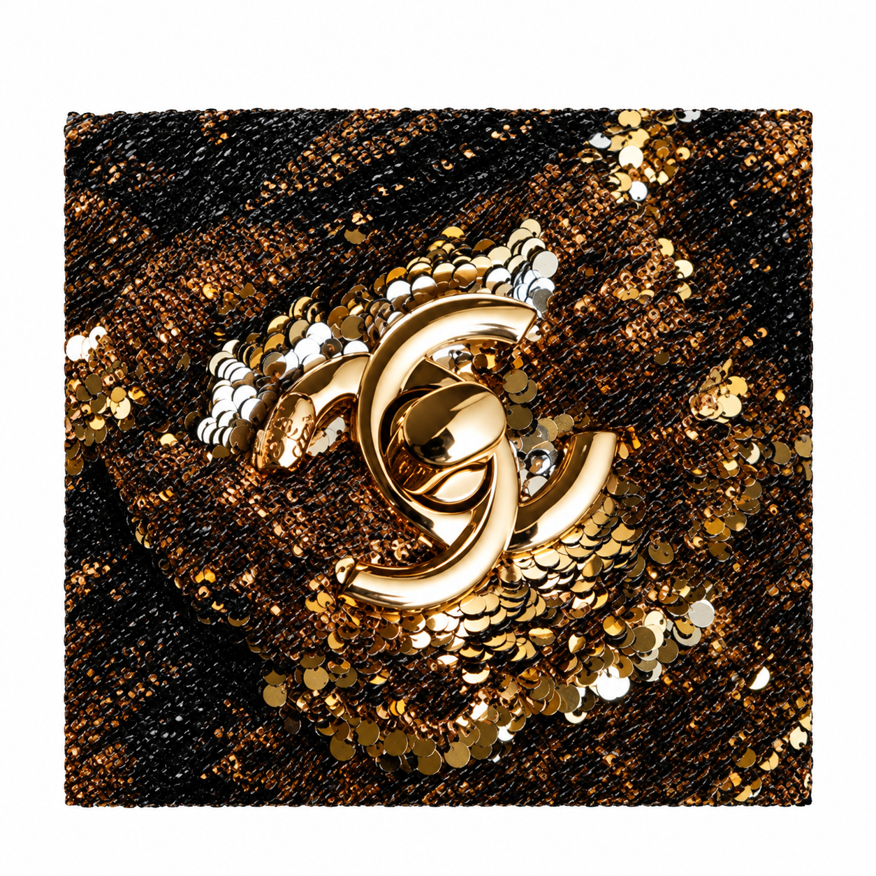Chanel Classic Flap Leopard Sequin Black Gold 21cm