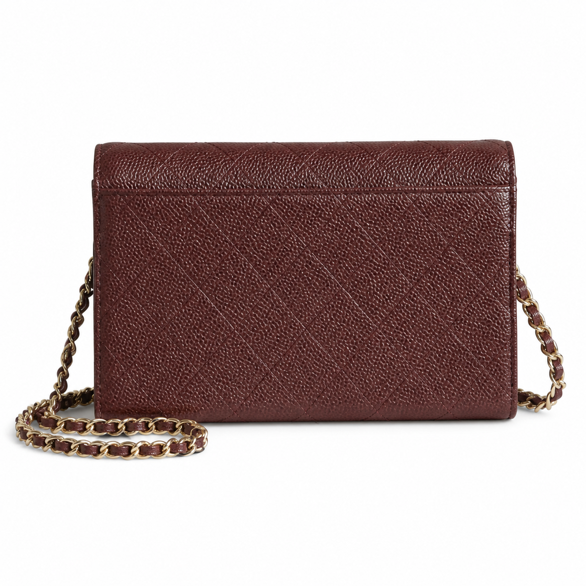 Chanel Burgundy Caviar WOC | Seam-Crossing CC & Gold Chain — 19cm