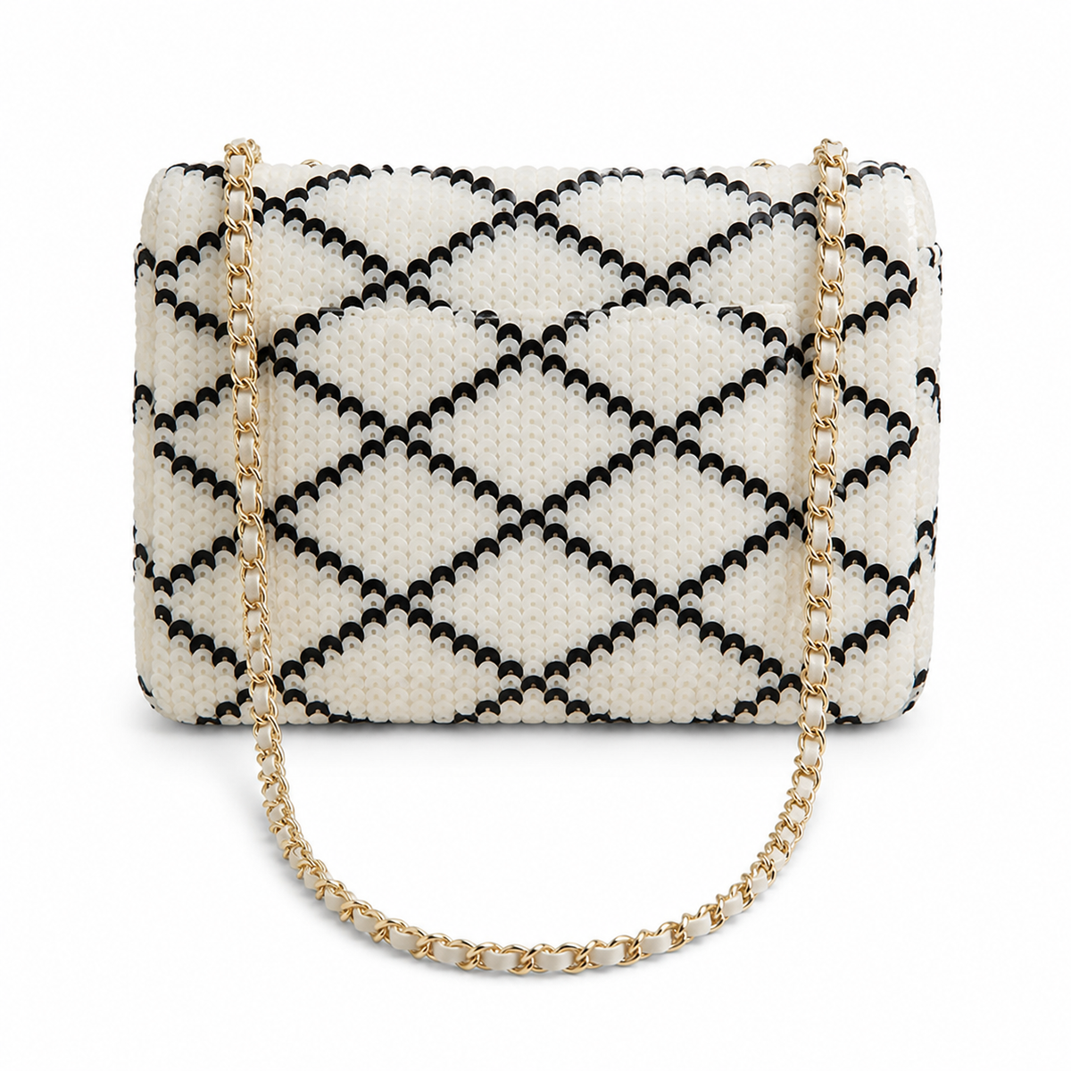 Chanel CC Sequin Flap Bag | White & Black Sequin & Gold — 21cm