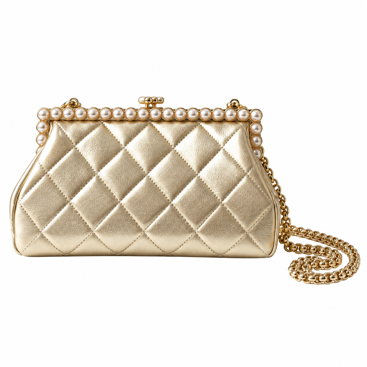Chanel Quilted Metallic Elongated Flap Bag Gold 10×20×7cm