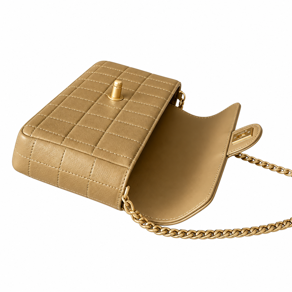 Chanel Square Quilted Lambskin East West Flap Bag Beige 26cm