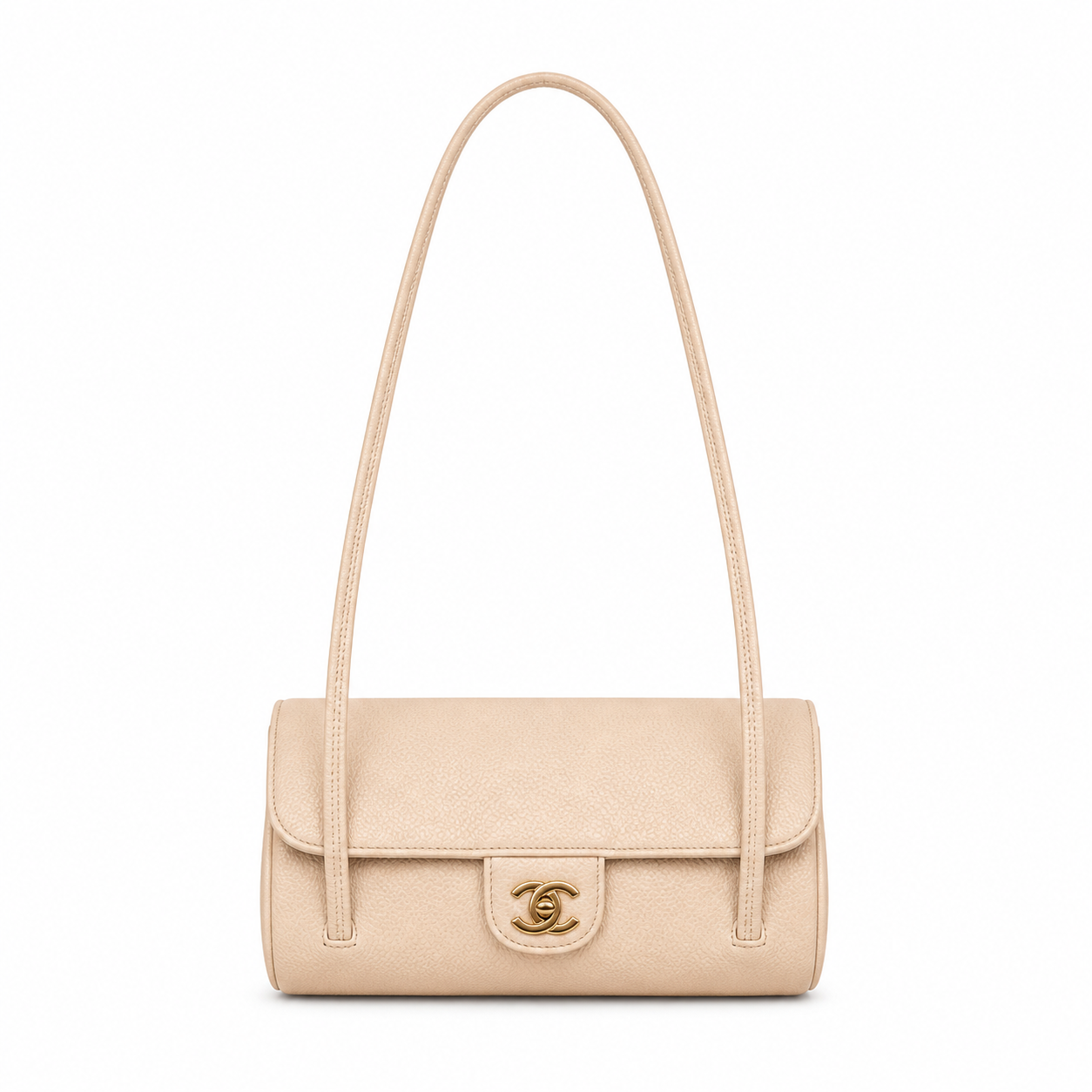 Chanel Beige Caviar Cylindrical Shoulder Bag | Twin Flat Strap — 20cm