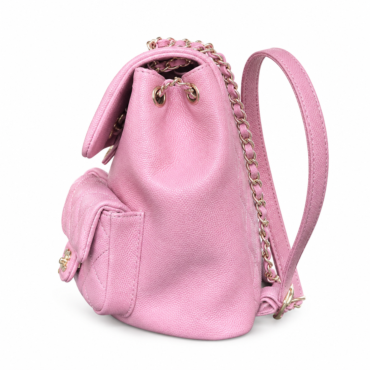 Chanel Duma Caviar Backpack | CC Turn-Lock Silver Chain Orchid Pink — 20.5x20cm