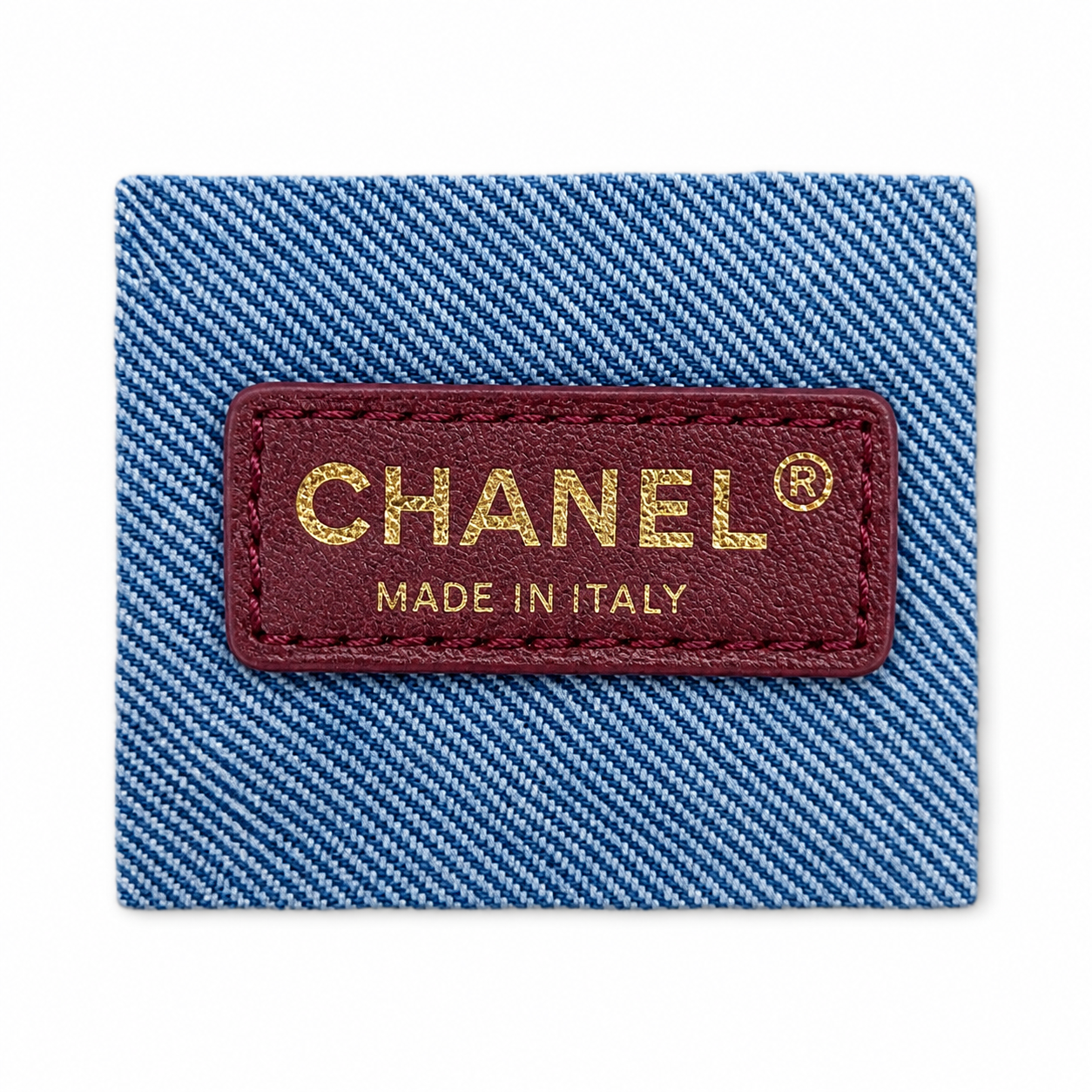 Chanel Classic Double Flap Bag Light Blue Quilted Denim | Gold Chain & Burgundy Zip Accents — 32cm