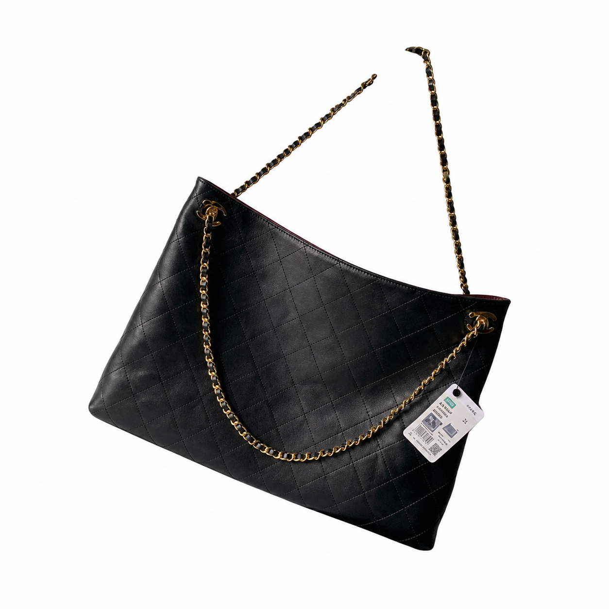 Chanel CC Diagonal Quilted Lambskin Tote | Black & Gold Chain — 40cm