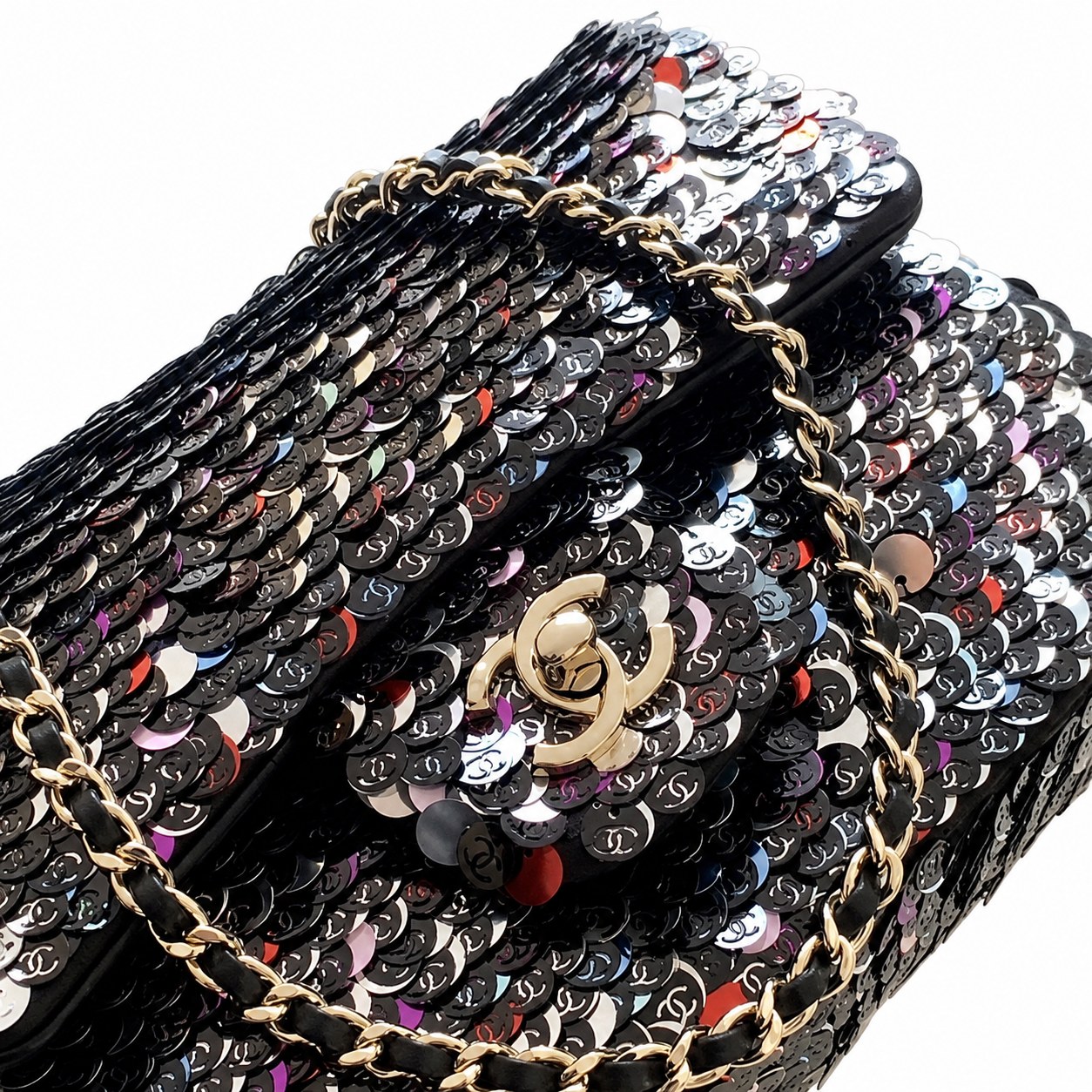 Chanel Black Oversized Multicolour Sequin Flap Bag | Diagonal Colour Waves, Day-to-Night Surface & Gold CC