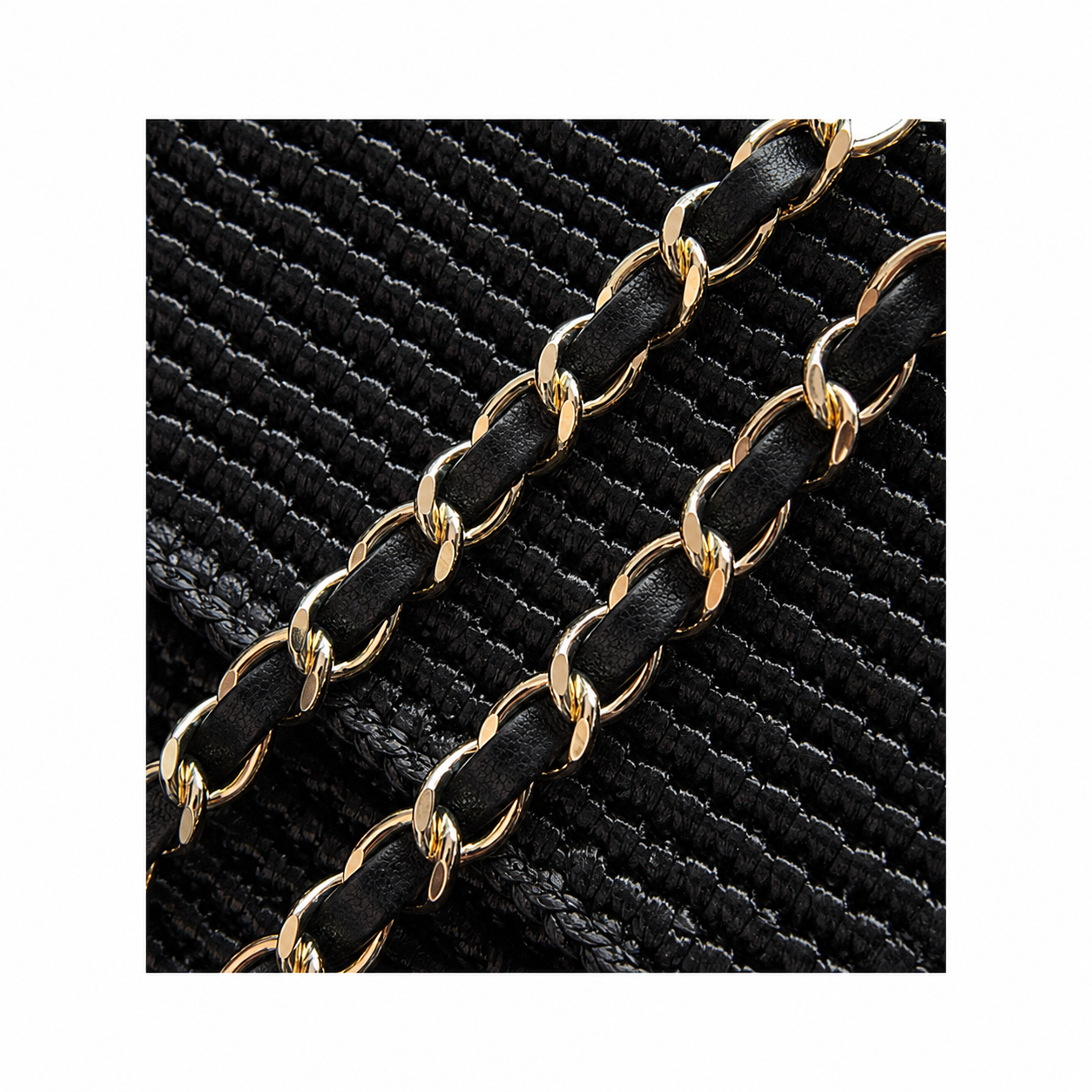 Chanel CC Raffia Woven Flap Bag | Black & Gold Chain — 25cm
