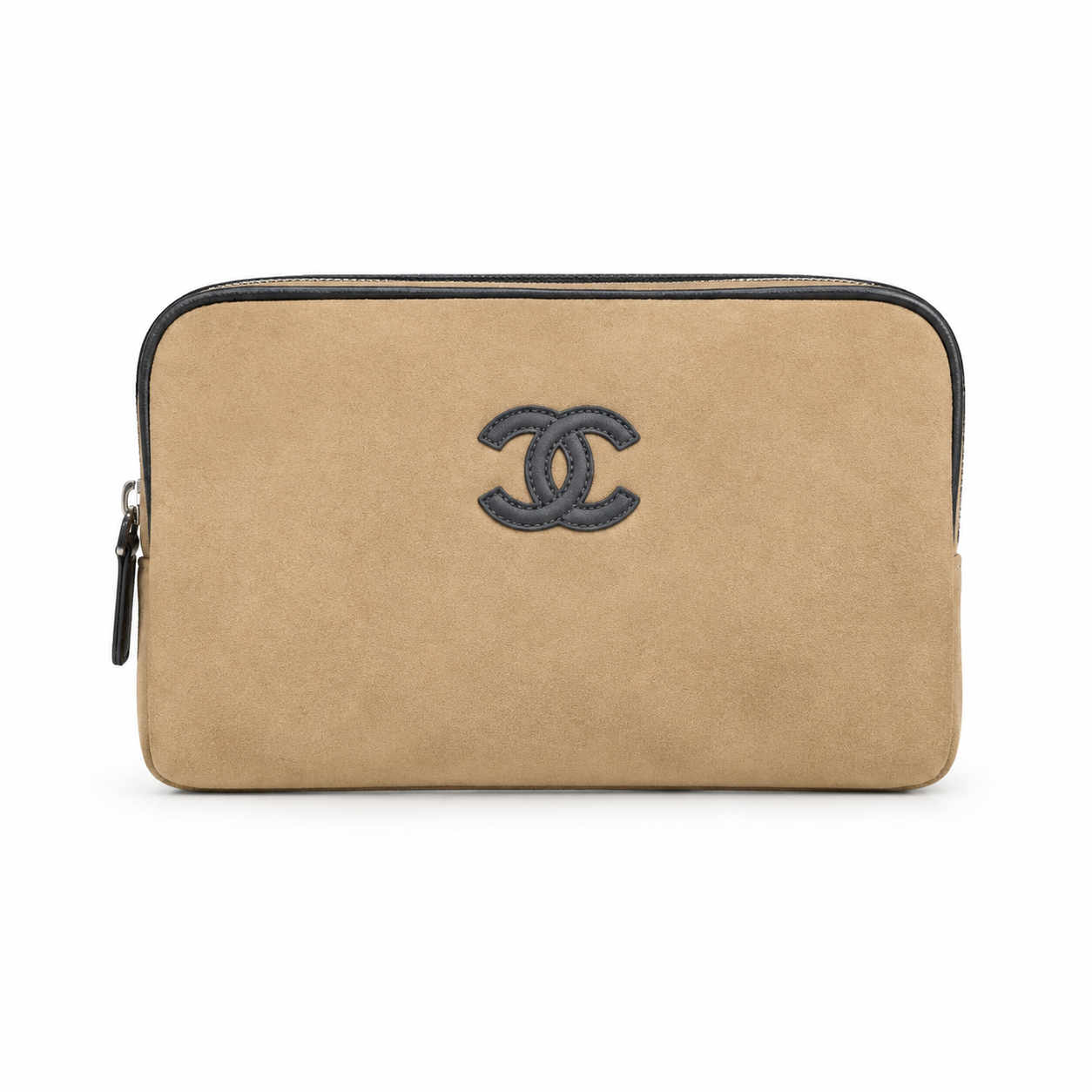 Chanel Camel Suede Barrel Bag | Black CC Appliqué & Black Leather Trim