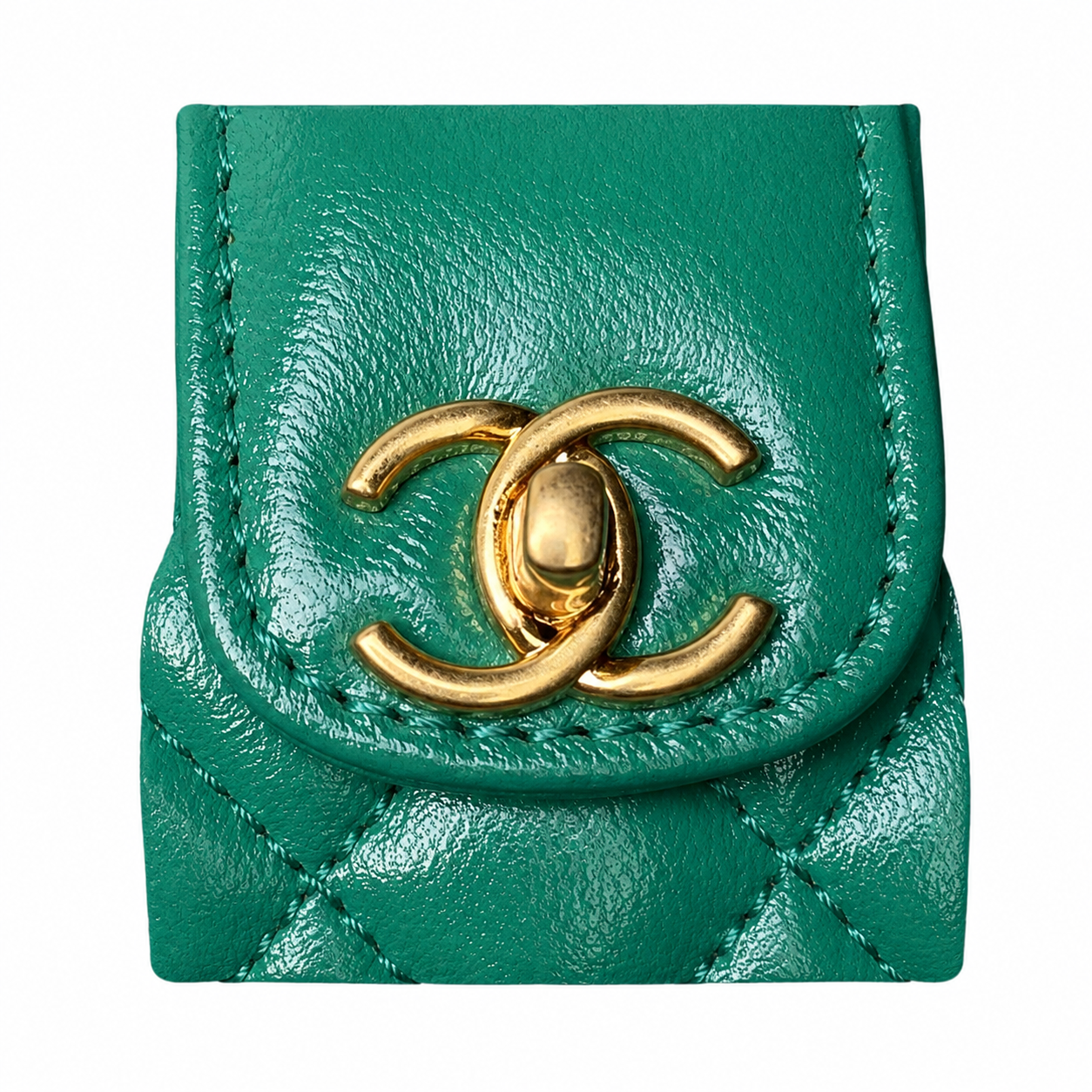 Chanel Mini Top Handle Box Bag | CC Turn-Lock Gold Chain Emerald Green — 9x13cm