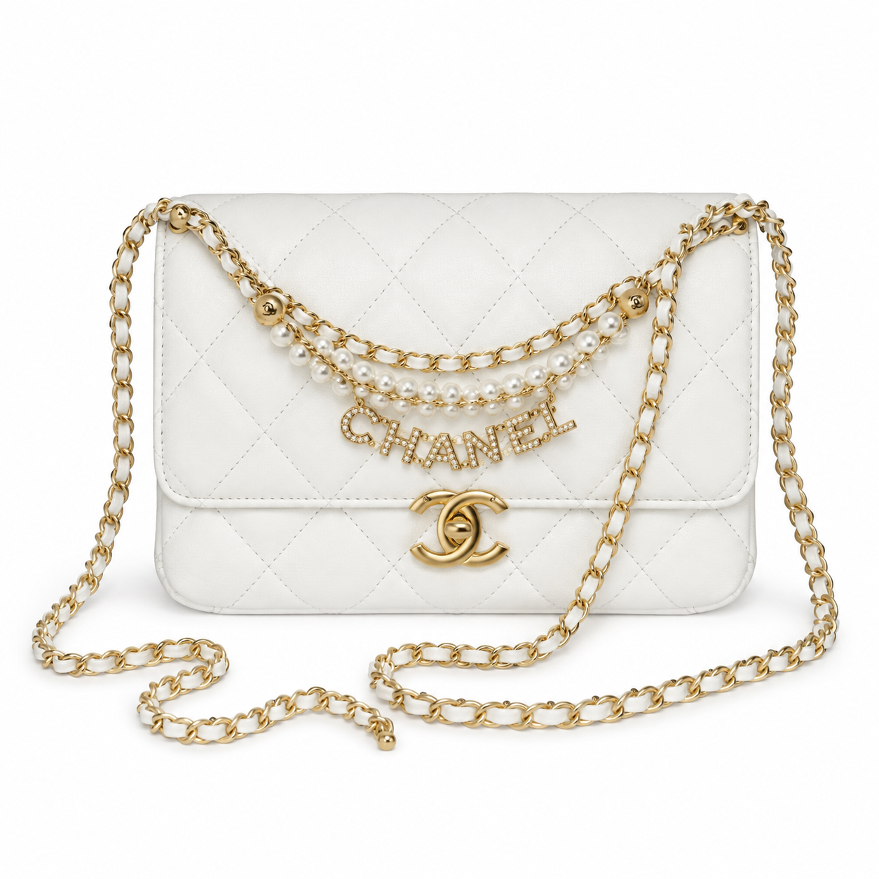 Chanel Vertical Quilted Flap Bag | CC Turn-Lock Gold Chain White — 23x15cm