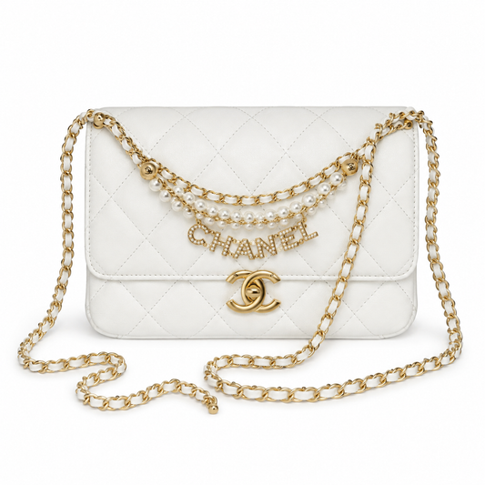 Chanel Vertical Quilted Flap Bag | CC Turn-Lock Gold Chain White — 23x15cm