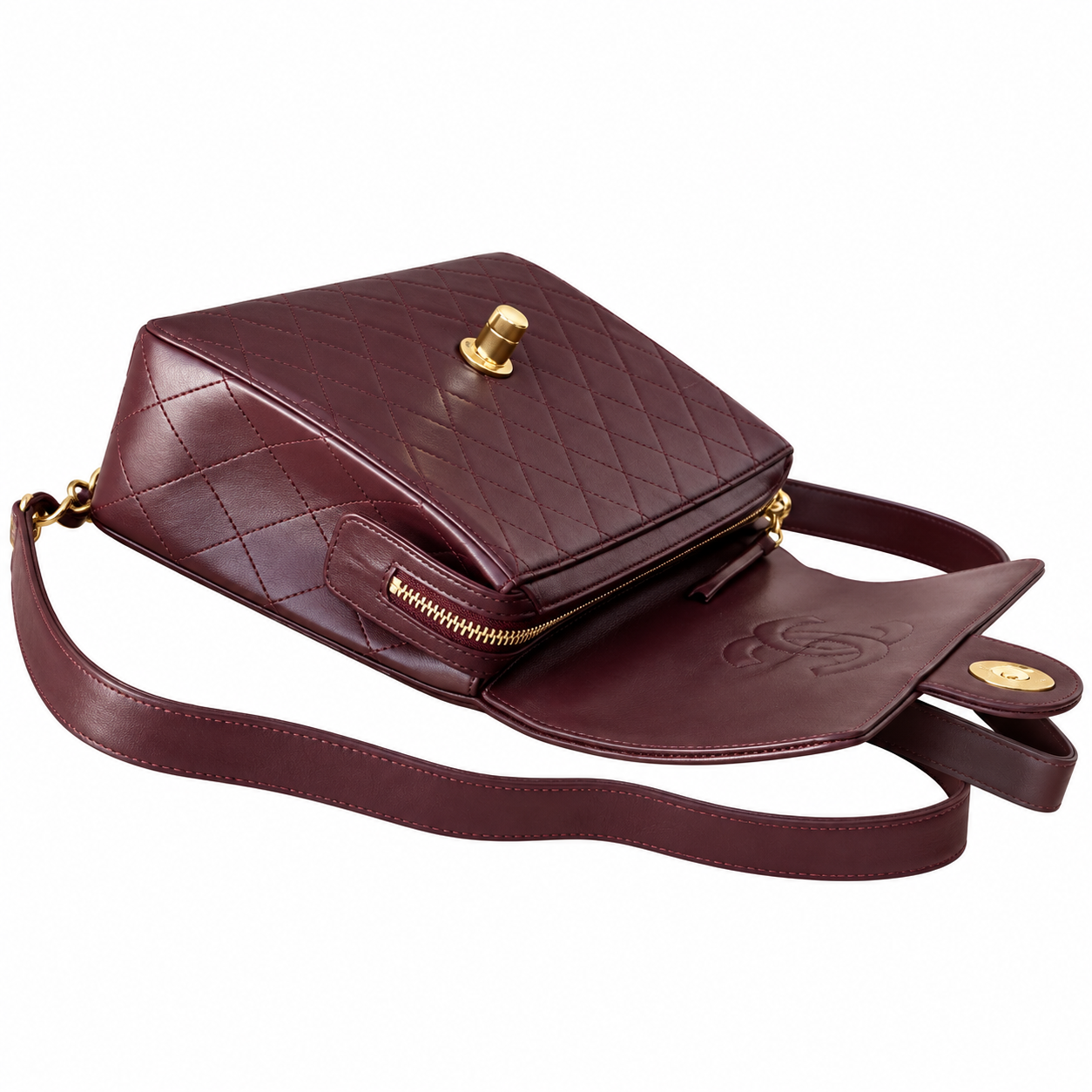 Chanel Quilted Lambskin CC Turn-Lock Backpack Burgundy Gold 28cm
