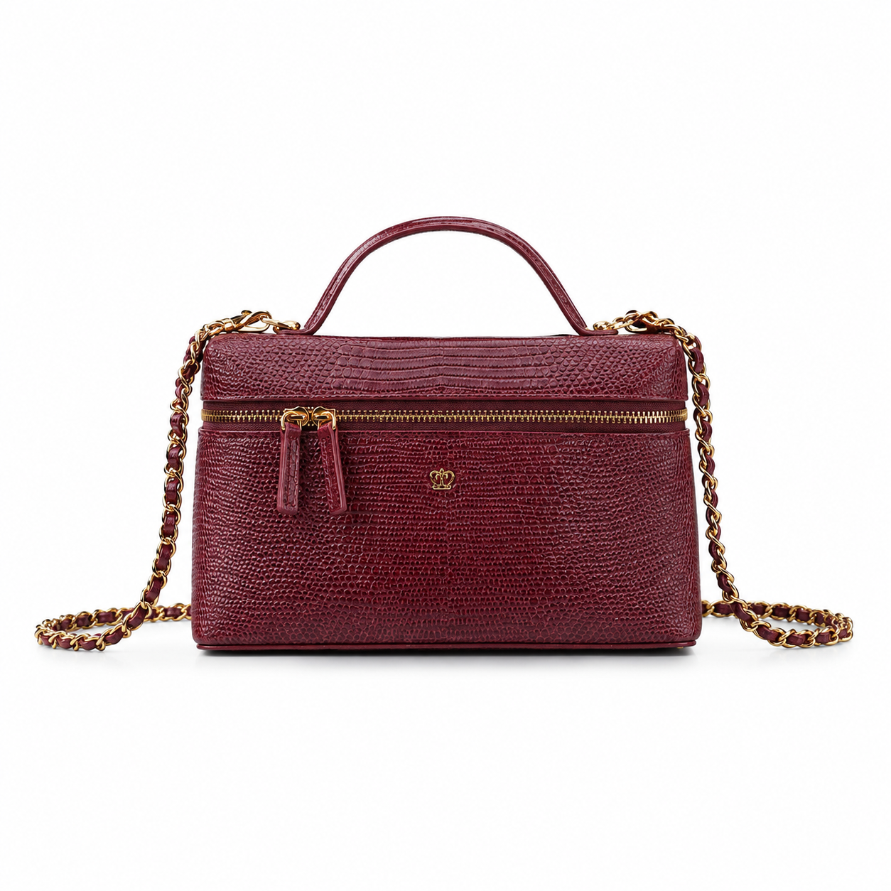 Chanel Deep Plum Lizard-Embossed Mini Top-Handle Bag | Tonal Chain, Gold Zip & CC Badge