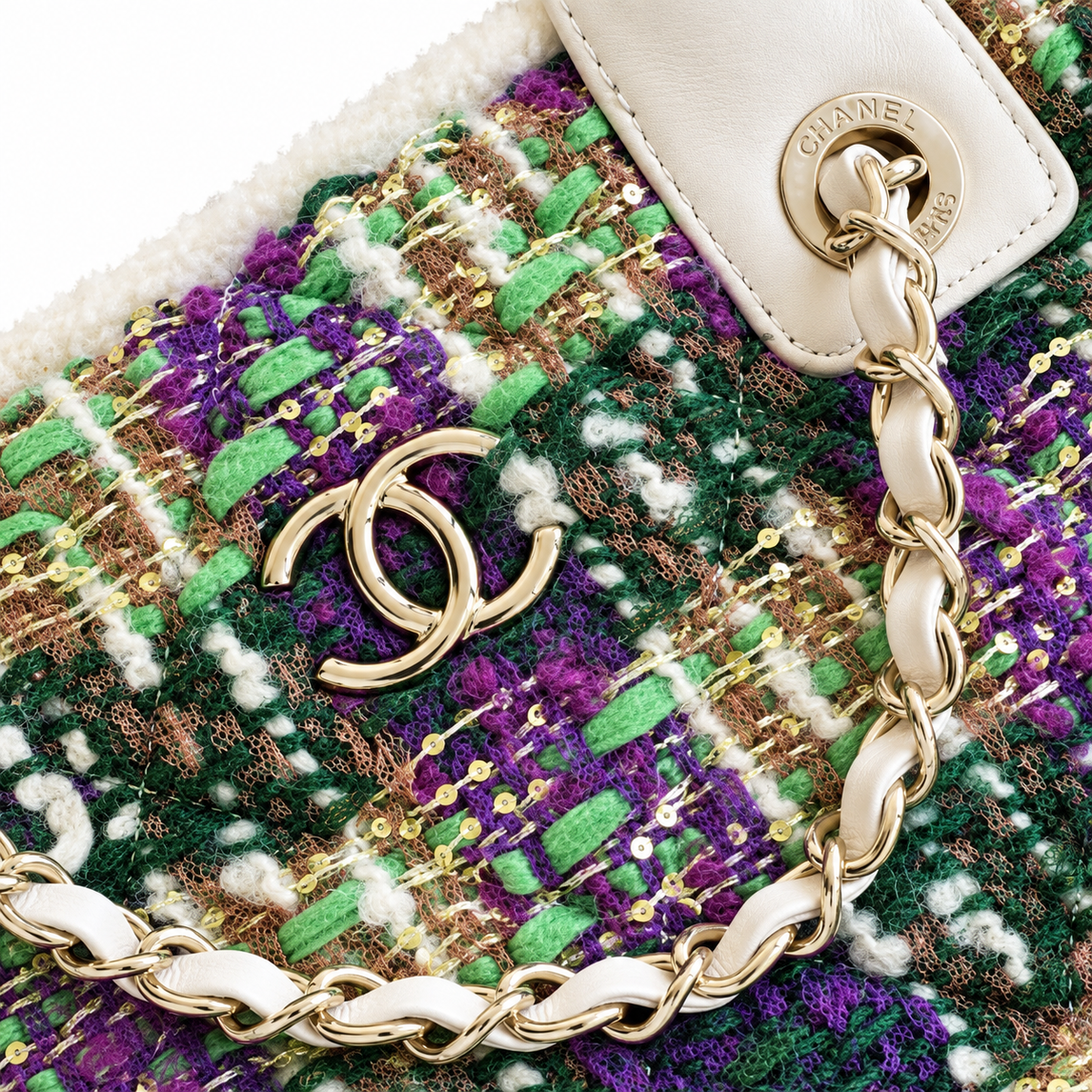 Chanel Deauville Large Tweed Tote Purple Green 27.5×39.5×16cm