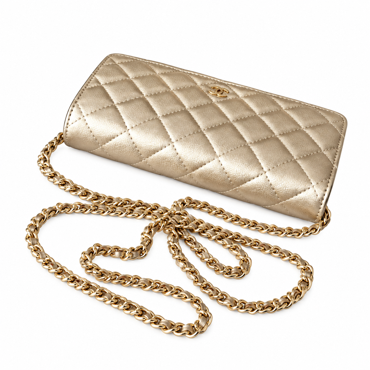 Chanel Wallet on Chain Quilted Metallic Caviar Champagne Gold 19cm