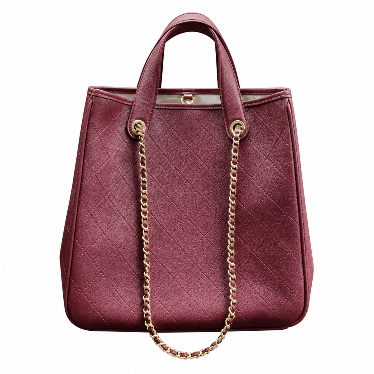 Chanel Burgundy Calfskin Large Shopping Tote | Raised CC & Gold Chain — 36cm