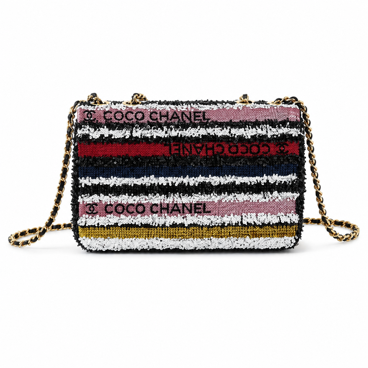 Chanel Multi-Color Sequin Stripe Flap Bag | COCO CHANEL Letter Sequins & Gold CC