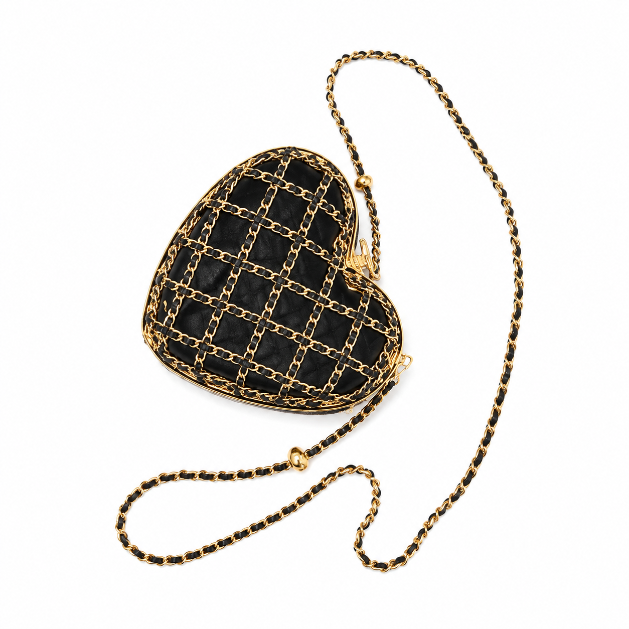 Chanel Quilted Minaudière Evening Clutch | Gold Frame CC Chain Black — 12x11cm