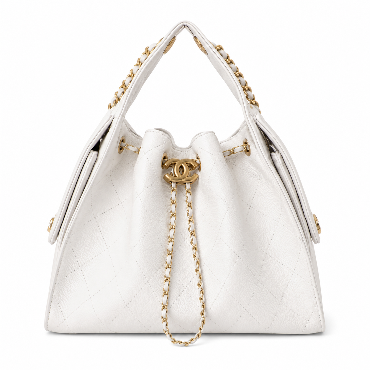 Chanel Classic Quilted Handbag | CC Turn-Lock Rigid Top Handle Chain Strap — 26x30cm