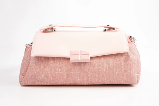 Pink Woven Canvas Flap Shoulder Bag 28cm