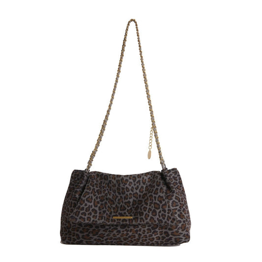 Leopard Print Suede Chain Shoulder Bag 12cm