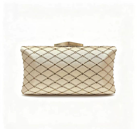 Champagne Beaded Box Clutch 24cm