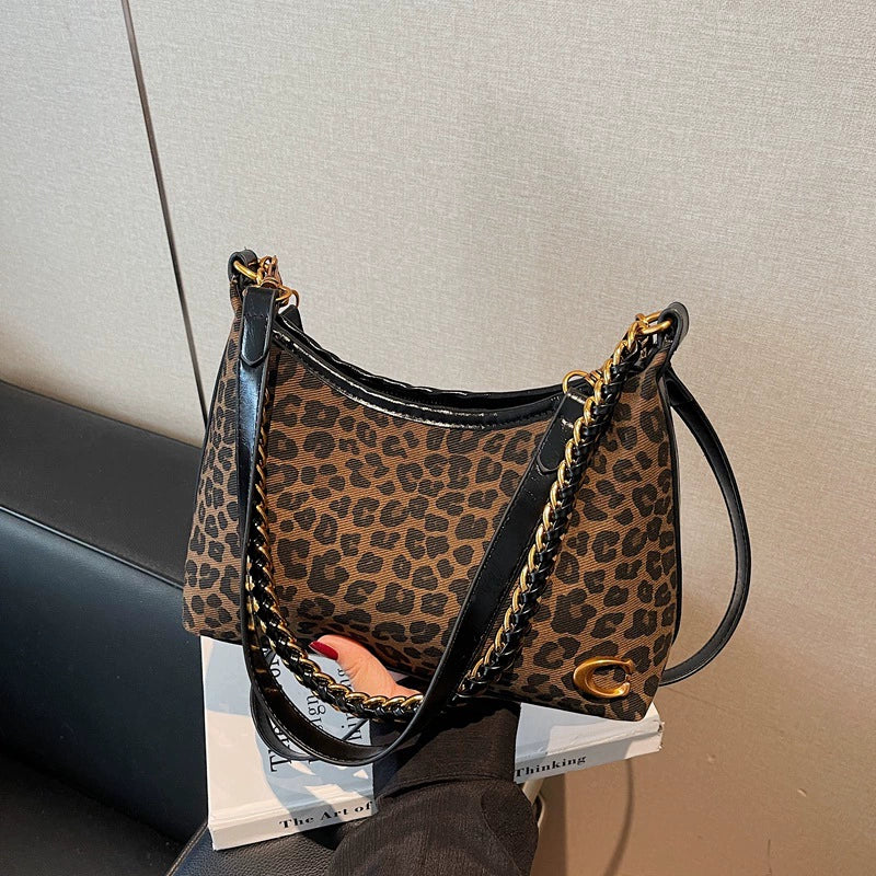 Leopard Print Chain Hobo Bag 24cm