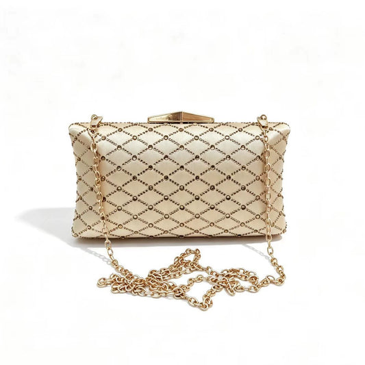 Champagne Beaded Box Clutch 24cm