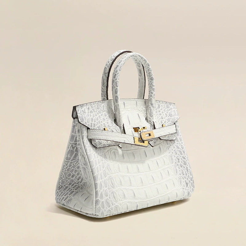 White Croc Embossed Top Handle Bag