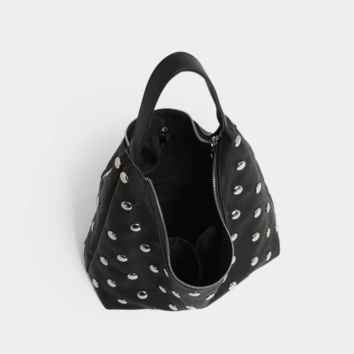 Studded Black Leather Shoulder Bag