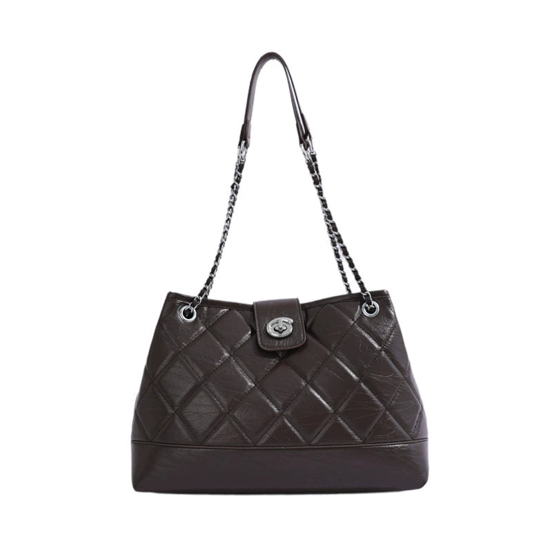 Quilted Leather Chain Shoulder Tote