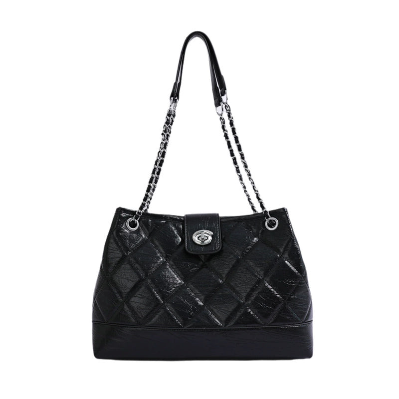 Quilted Leather Chain Shoulder Tote