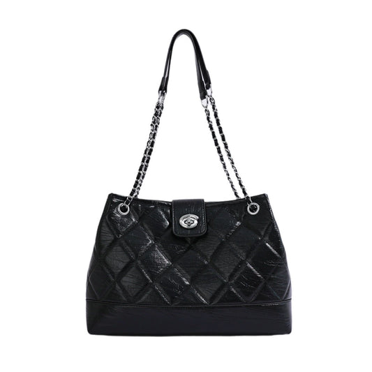 Quilted Leather Chain Shoulder Tote