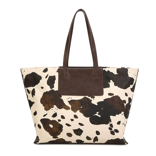 Cow Print Large Shoulder Tote Bag
