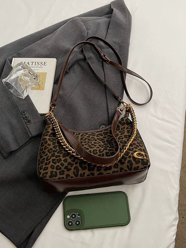 Leopard Print Chain Hobo Bag 24cm