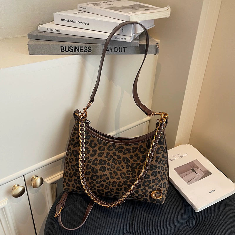 Leopard Print Chain Hobo Bag 24cm