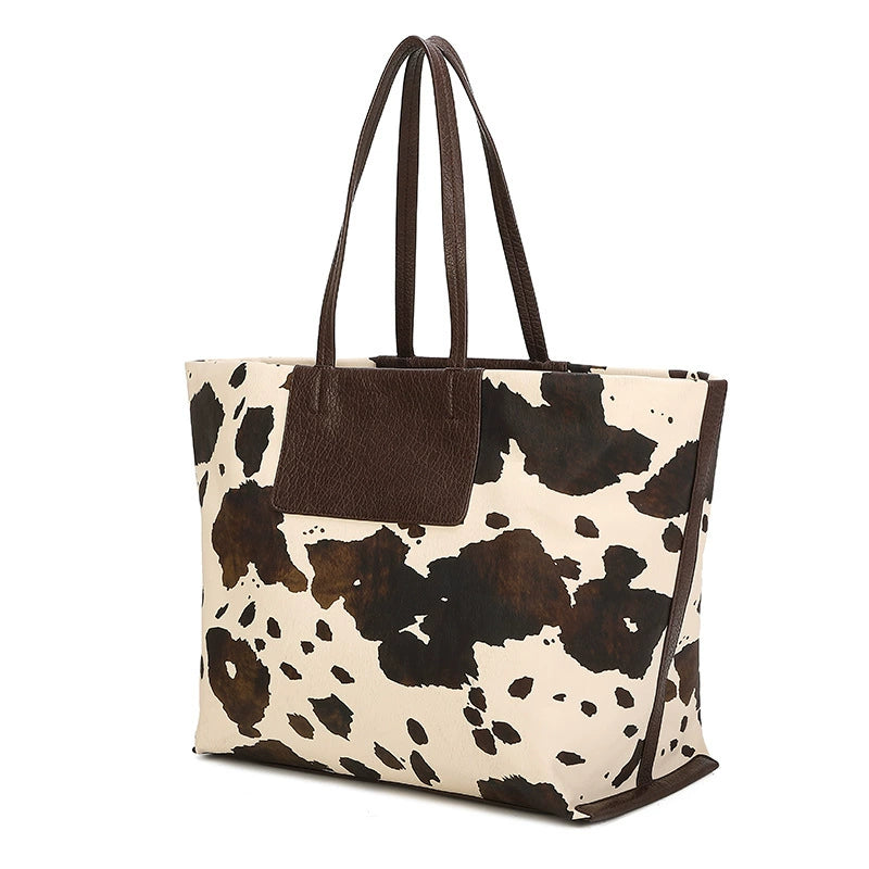 Cow Print Large Shoulder Tote Bag