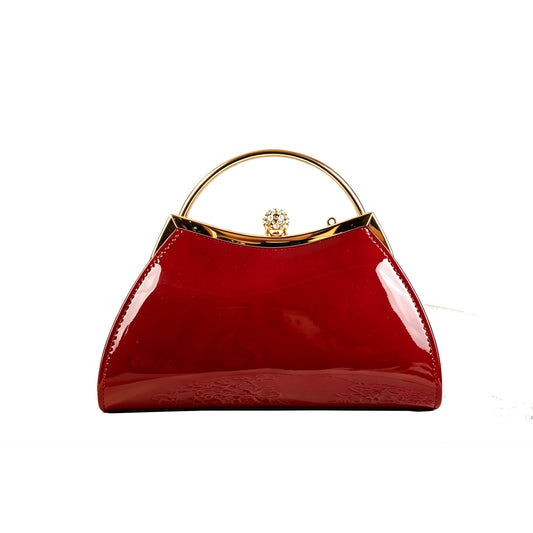 Red Patent Round Handle Evening Bag 21cm