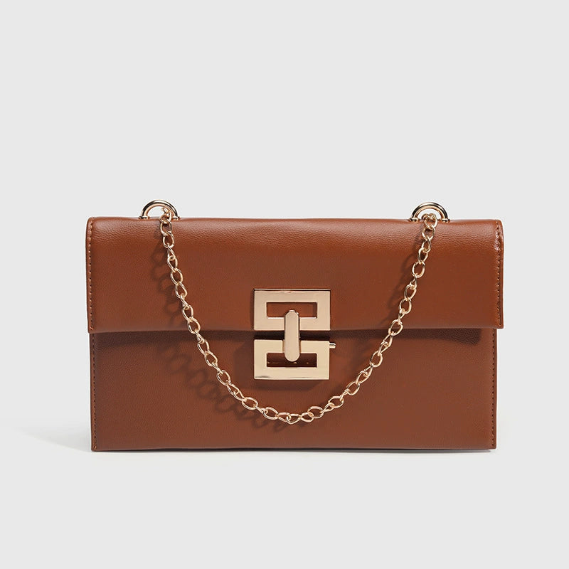 Brown Leather Chain Flap Bag